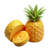 3D Render of a Pineapple Slices and Whole Fruit png
