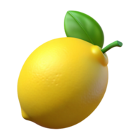 3D Render of a Yellow Lemon with Leaf png