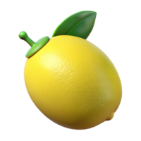 3D Render of Yellow Lemon with Leaf png