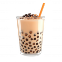 Delicious bubble tea in a glass with a straw, showcasing tapioca pearls. png