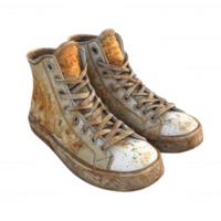 Worn and dirty sneakers showcasing urban life and style in casual settings. png