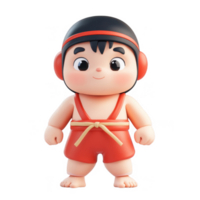 Cute cartoon character of a young wrestler in a red outfit with a cheerful expression. png