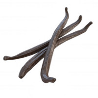 Three dark vanilla pods arranged on a white background for culinary use and flavoring. png