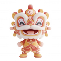 Colorful lion dance figurine with joyful expression, celebrating cultural heritage. png