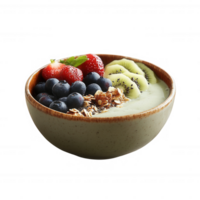 Healthy bowl of yogurt topped with fresh berries and granola for a nutritious breakfast. png