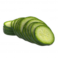 Fresh cucumber slices arranged on a clean surface for culinary uses. png