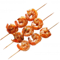 Grilled shrimp skewers ready to serve, perfect for summer barbecue or seafood dishes. png
