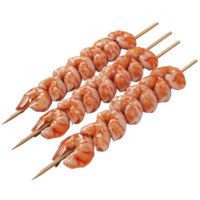 Delicious shrimp skewers ready for grilling or serving at a festive gathering. png