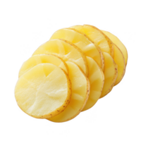 Freshly sliced potatoes arranged neatly on a clean surface for culinary use. png