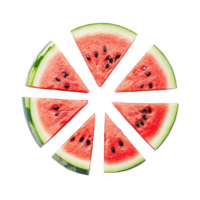 Fresh watermelon slices arranged in a circular pattern, perfect for summer themes. png