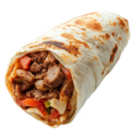 Deliciously wrapped burrito filled with savory meat and fresh vegetables. png