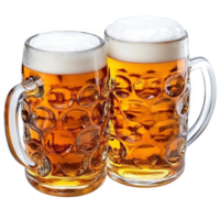 Two cold mugs of beer with frothy top, perfect for a refreshing toast. png