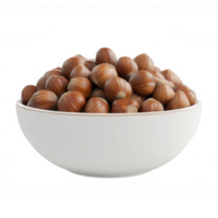 A bowl filled with fresh hazelnuts, perfect for healthy snacking and culinary uses. png
