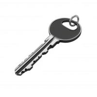 ein Nahansicht Bild von ein Silber Schlüssel auf ein Weiß Hintergrund, symbolisieren Zugriff und Sicherheit. png