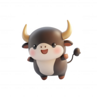 A cute cartoon bull character with big eyes and a friendly smile. png
