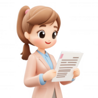 A professional character reviewing documents with focus and determination. png