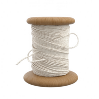 A close-up of a spool of white thread on a wooden base for various crafting projects. png