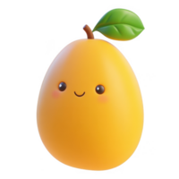 A cheerful cartoon mango with a smile and a green leaf on its head. png