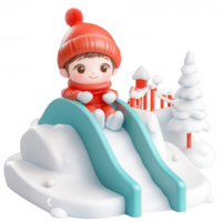 A cheerful child enjoying a winter day on a colorful snow slide. png