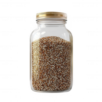 A transparent jar filled with assorted grains, showcasing their diverse textures and colors. png