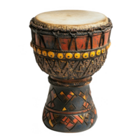 A handcrafted drum showcasing vibrant patterns and intricate detailing. png