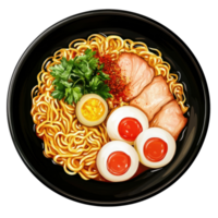 Delicious Top View of Ramen in a Black Plate for Food Photography and Menu Designs on transparent background png