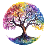 Vibrant Watercolor Tree of Life in Bloom During Spring on transparent background png