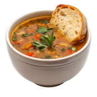 Delicious Bowl of Soup with Bread Isolated on White Background on Transparent Background png