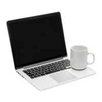 Closed Laptop with Coffee Mug on White Background for Work or Relaxation on Transparent Background png