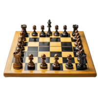 Polished Wooden Chessboard with Neatly Arranged Pieces on Transparent Background png