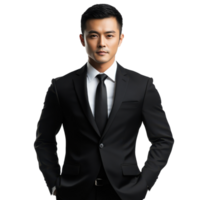 Confident Asian Businessman in Black Suit for Professional Use on Transparent Background png