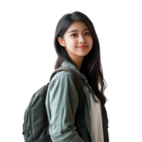 Asian Female University Student Carrying a Backpack on Campus on Transparent Background png