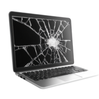 Broken Laptop Screen with Cracked Display for Repair and Technology Use on Transparent Background png