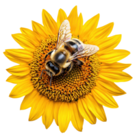 Close Up of a Honeybee on a Vibrant Yellow Sunflower for Nature Enthusiasts on Transparent Background png
