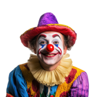 Clown in Colorful Outfit with Big Red Nose for Festive Events on Transparent Background png
