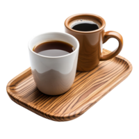 Coffee Cup and Mug on Wooden Tray for Creative Projects on Transparent Background png
