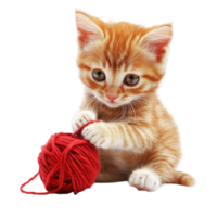 Cute Little Kitten Playing with Yarn for Pet Lovers on Transparent Background png
