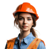 Female Engineer Wearing Safety Helmet in Industrial Setting on Transparent Background png