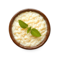 rice pudding in a bowl with a leaf on a transparent background png