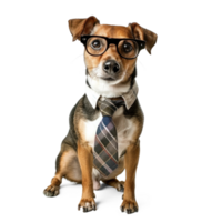 dog wearing glasses and tie, full body standing isolate on transparent background, png