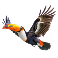Toucan bird fly full body isolate on transparent background, png