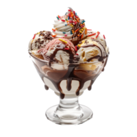 ice cream sundae with chocolate sauce and sprinkles png
