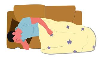 illustration of a man sleeping on the sofa because he is too tired, isolated on a white background vector