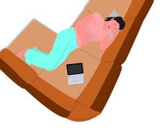 illustration of a woman sleeping on the sofa because she is too tired after work or school, isolated on white background vector