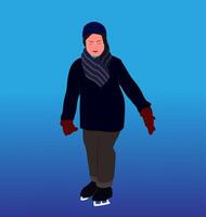 Illustration design of a child learning ice skating, wearing a protective helmet and scarf to protect against the cold, blue gradient background, isolated on a white background vector