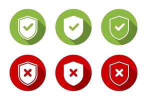 Shield check mark and cross icon with long shadow vector