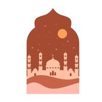 Islamic Ramadan Frame with Mosque Silhouette in Boho Style vector