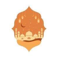 Islamic Ramadan Frame with Mosque Silhouette in Boho Design Style vector
