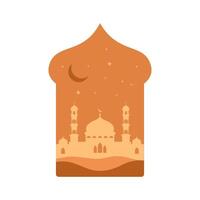 Islamic Window with Mosque Silhouette in Boho Design Style vector