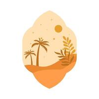Islamic Frame with Desert and Palm Tree Silhouette in Boho Design Style vector
